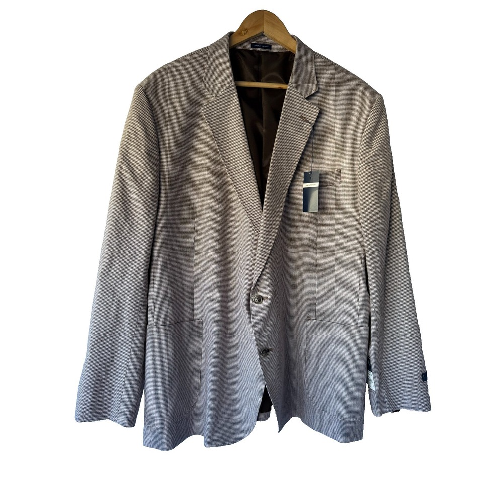 Stafford 52R Brown Houndstooth‎ Sport Coat Mens Classic Fit Linen Blend NWT